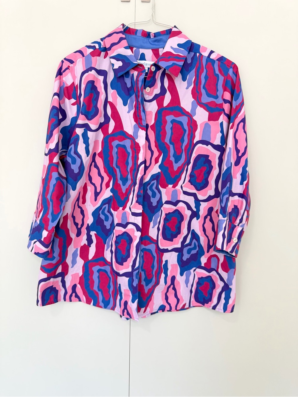 PERLAVERA Women’s Cotton Shirt in Pink Blue Abstract